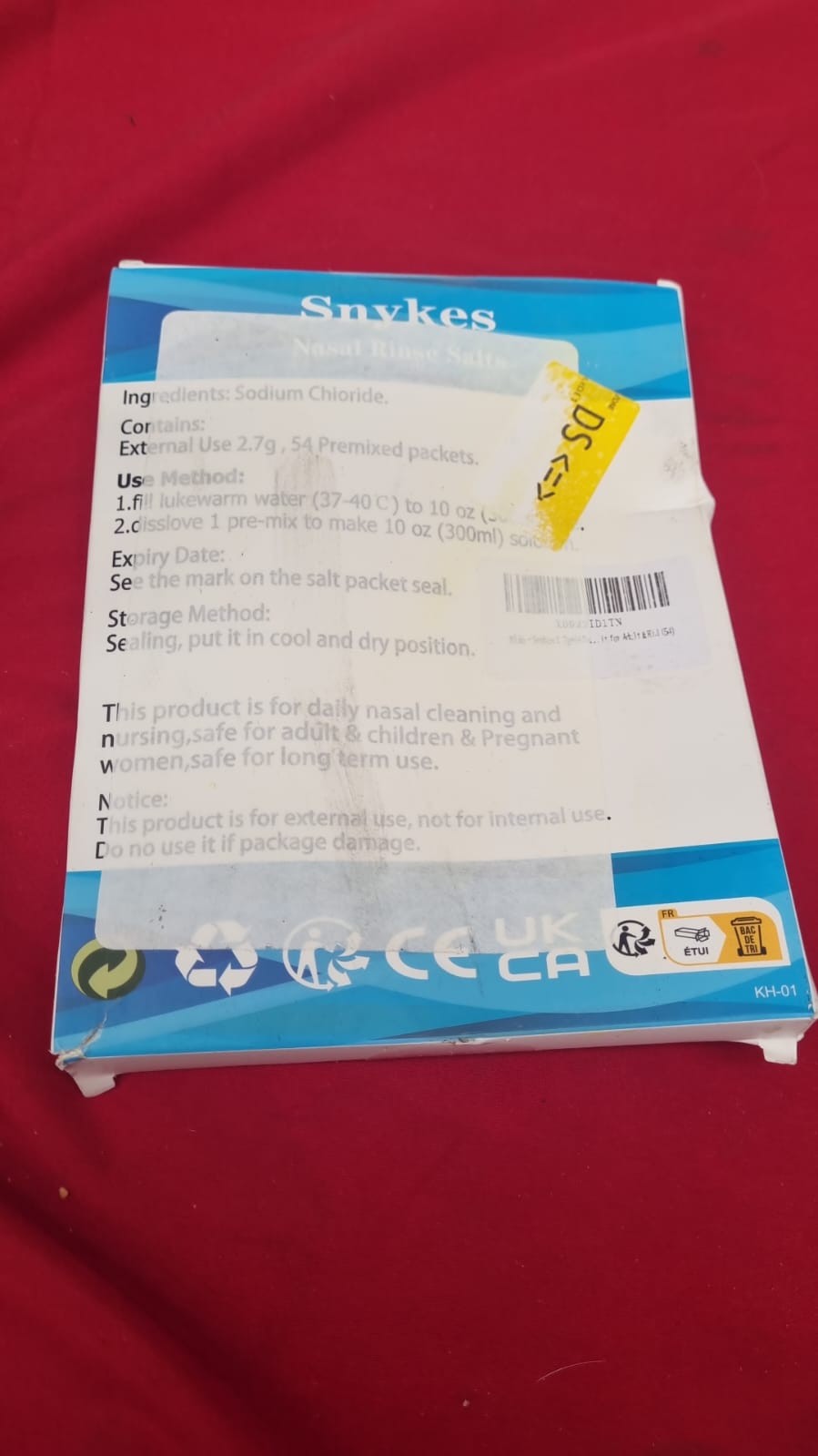 Snykes 2.7g*54 Packets Neti Pot Salt, Sinus Rinse (box damaged)