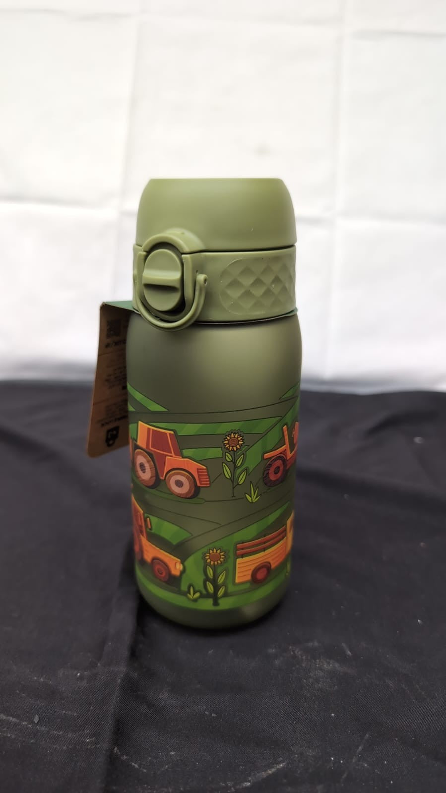 ION8 Kids Water Bottle,350 ml/12 oz, Leak Proof,Green,Farming Machines