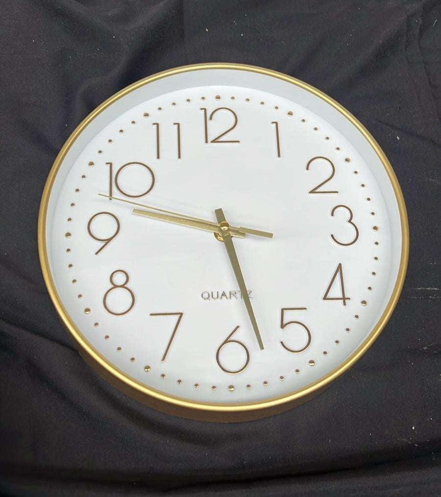 12 Inch Gold Wall Clock Silent Non Ticking with 3D Numerals, Gold