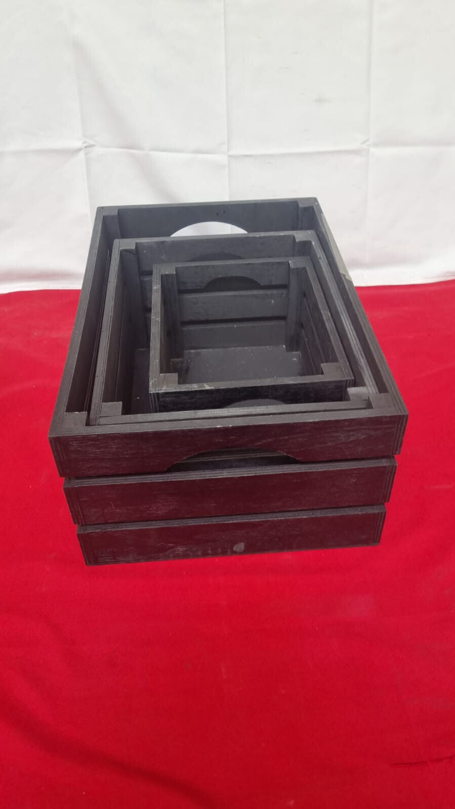 3 Pack Wood Crates with Handles, Rustic Nesting Storage Container Box Decorative