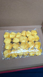 24packRose Lapel Pin, Flower w/ Gold Leaf ,Fabric Handmade Satin Corsage,Yellow