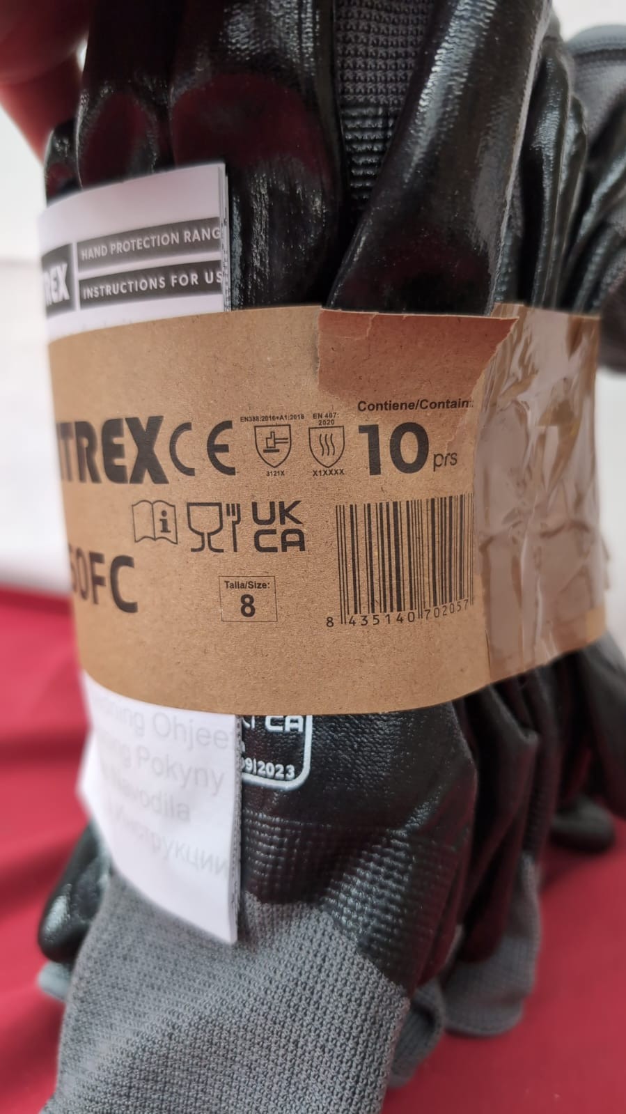 Nitrex 250FC Work Gloves General Handling 10 Pairs - Size 8 (packaging damaged)