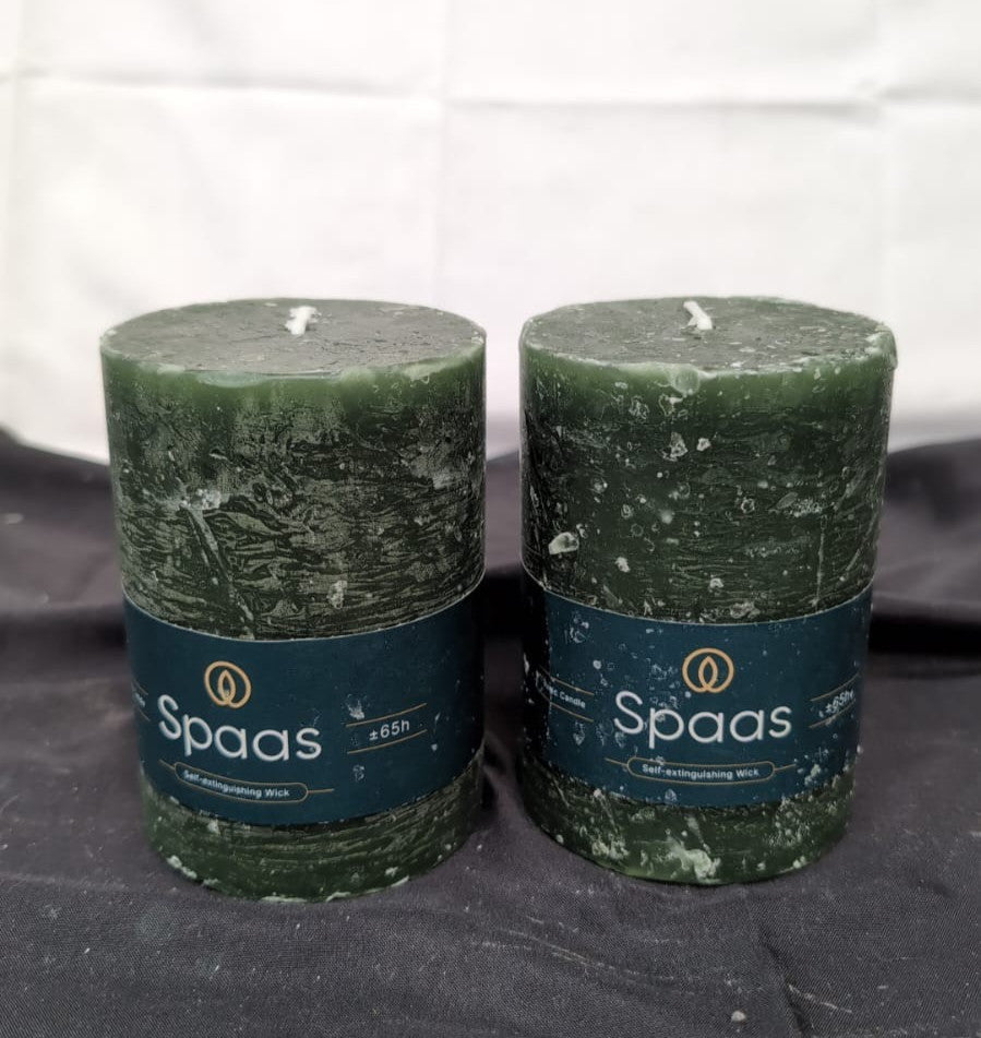 Spaas Rustic Pillar Candle 80/110 mm 65h, Dark Green,Pack of 2