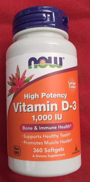 Now Foods, Vitamin D3, 1,000IU, 360 Softgels, Lab-Tested, High Dose, Gluten Free