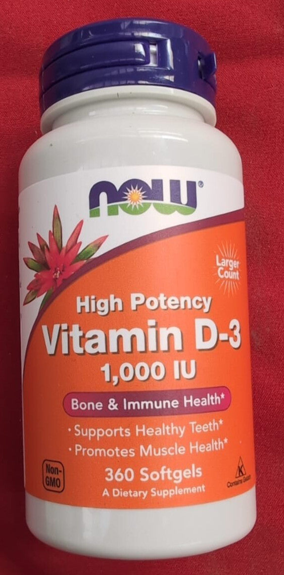 Now Foods, Vitamin D3, 1,000IU, 360 Softgels, Lab-Tested, High Dose, Gluten Free