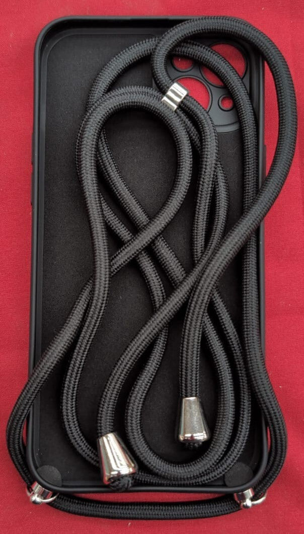 Crossbody Lanyard for iPhone 13 6.1 inch, Silicone Cover Protective Case - Black