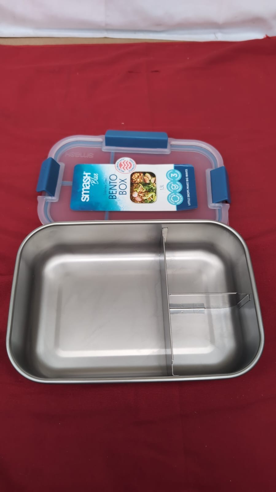 Smash Stainless Steel Bento Lunch Box,  Blue, 1300ml(slightly scuffed edge)