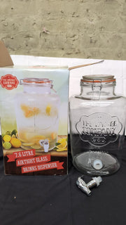 The Vintage Company Glass Drinks Dispenser |Air Tight Lid 7.6L(BOXDAMAGED)