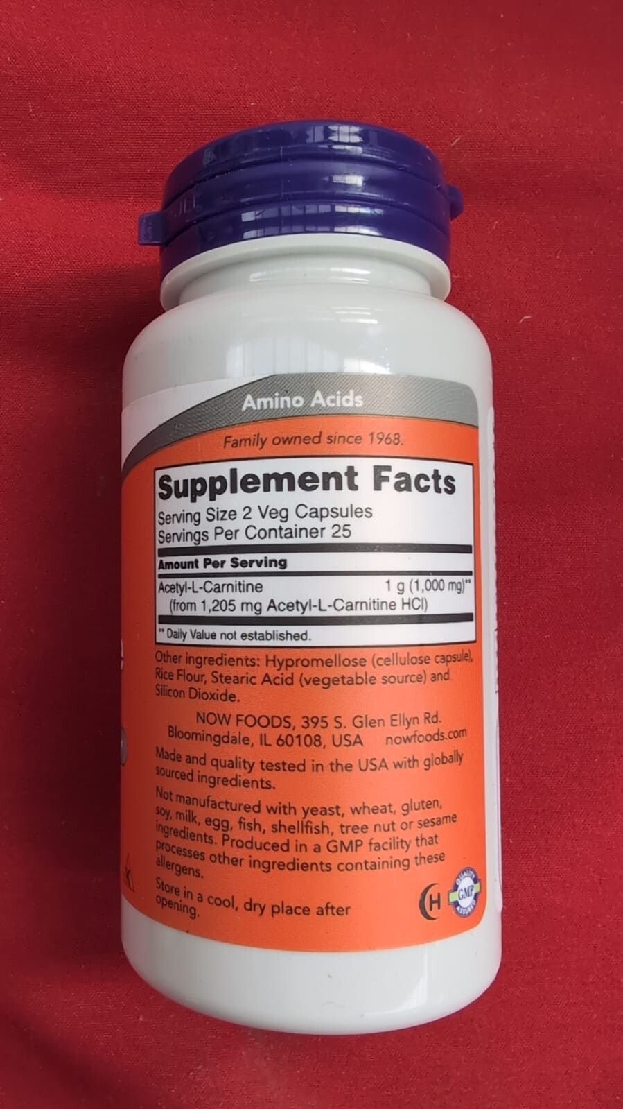 Now Foods, Acetyl-L-Carnitine, 500mg, 50 Vegan Capsules, Lab-Tested, Amino Acid