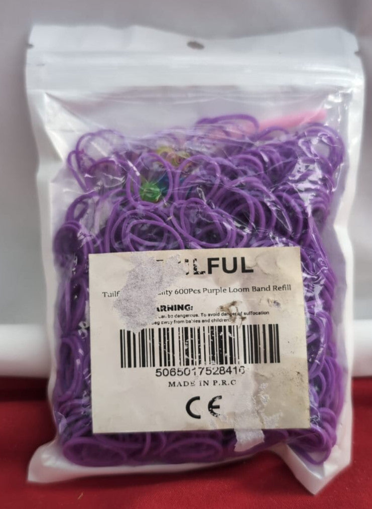 Tuilful 600+ Purple Loom Bands Refill Pack with Hook Tool and Colorful S Clips