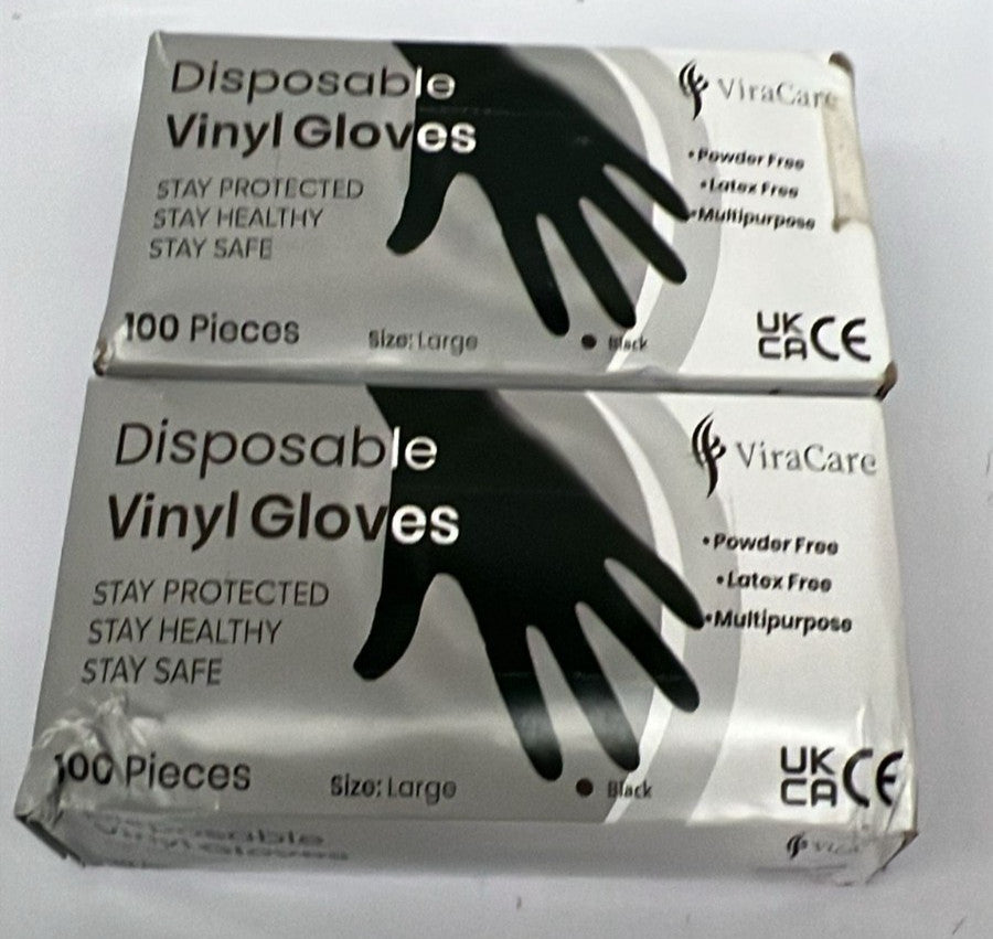 100 x Black Disposable Gloves | Vinyl Gloves | Latex free Gloves (2 pack)