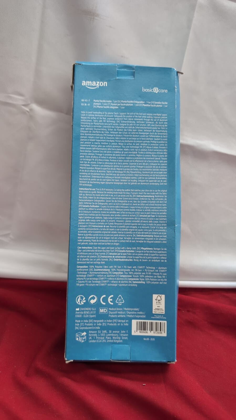 Amazon Basic Care Plantar Fasciitis Insoles, Blue (packaging damaged)
