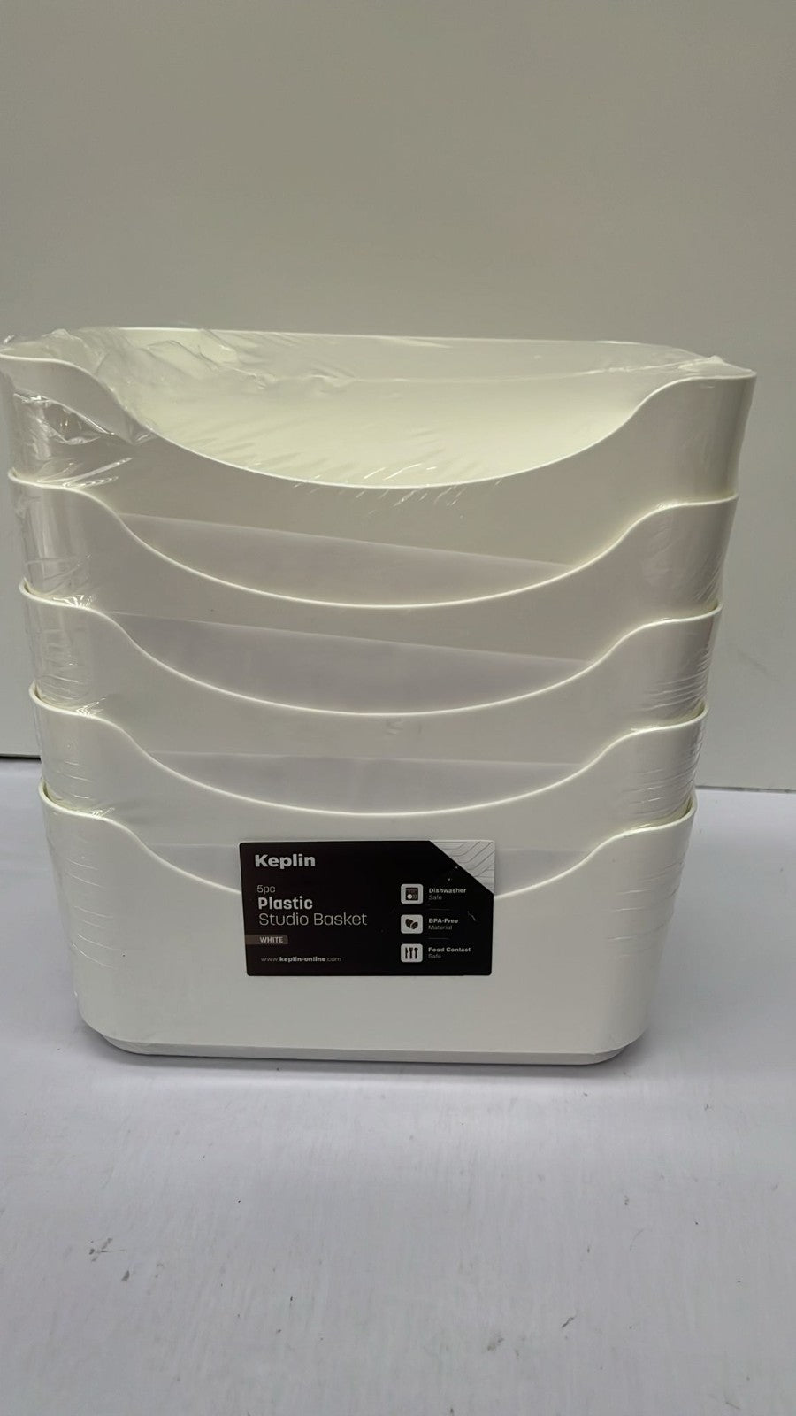 KEPLIN Plastic Studio Basket Container Boxes for Storage White, 5 Pack
