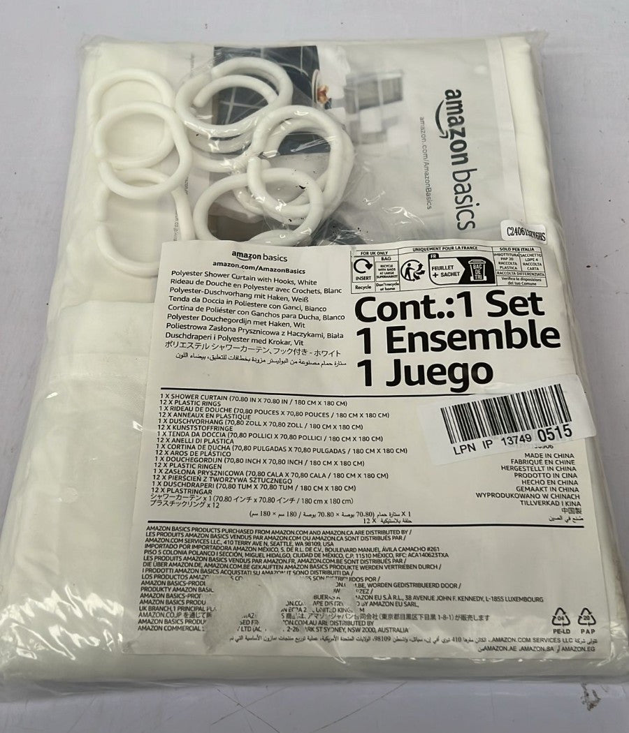 Amazon Basics Shower Curtain, Water and Mould Resistant Fabric Bathroom Curtains