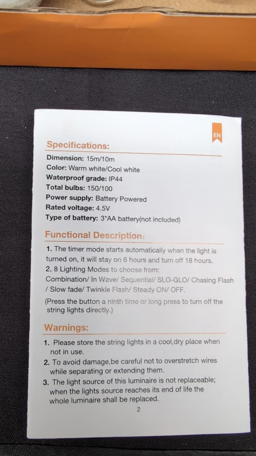 Ollny Fairy Lights Battery Operated, 15m 150 LEDs Bright(BOX DAMAGED)