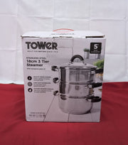 Tower  3-Tier Steamer and Tempered Glass Lid with Steam ( box damaged)