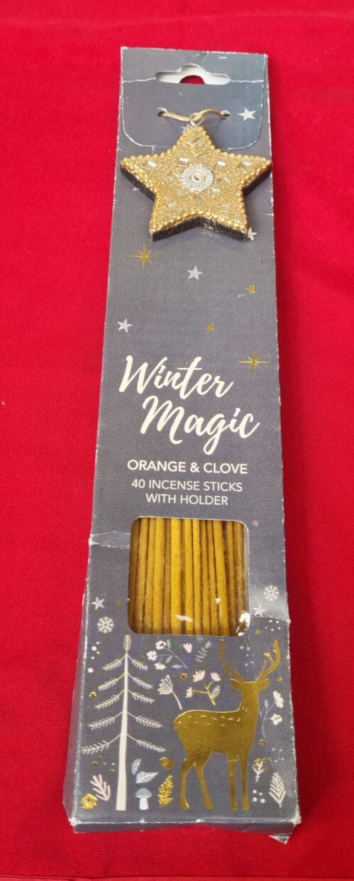 Winter Magic Set of 40 Orange & Clove Incense Sticks with Holder