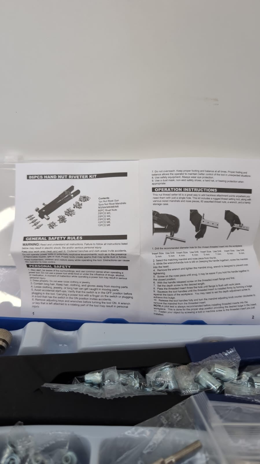 86 PCS Heavy Duty Blind Rivet Nut Kit Set, Thread Hand Riveter (BOX DAMAGED)