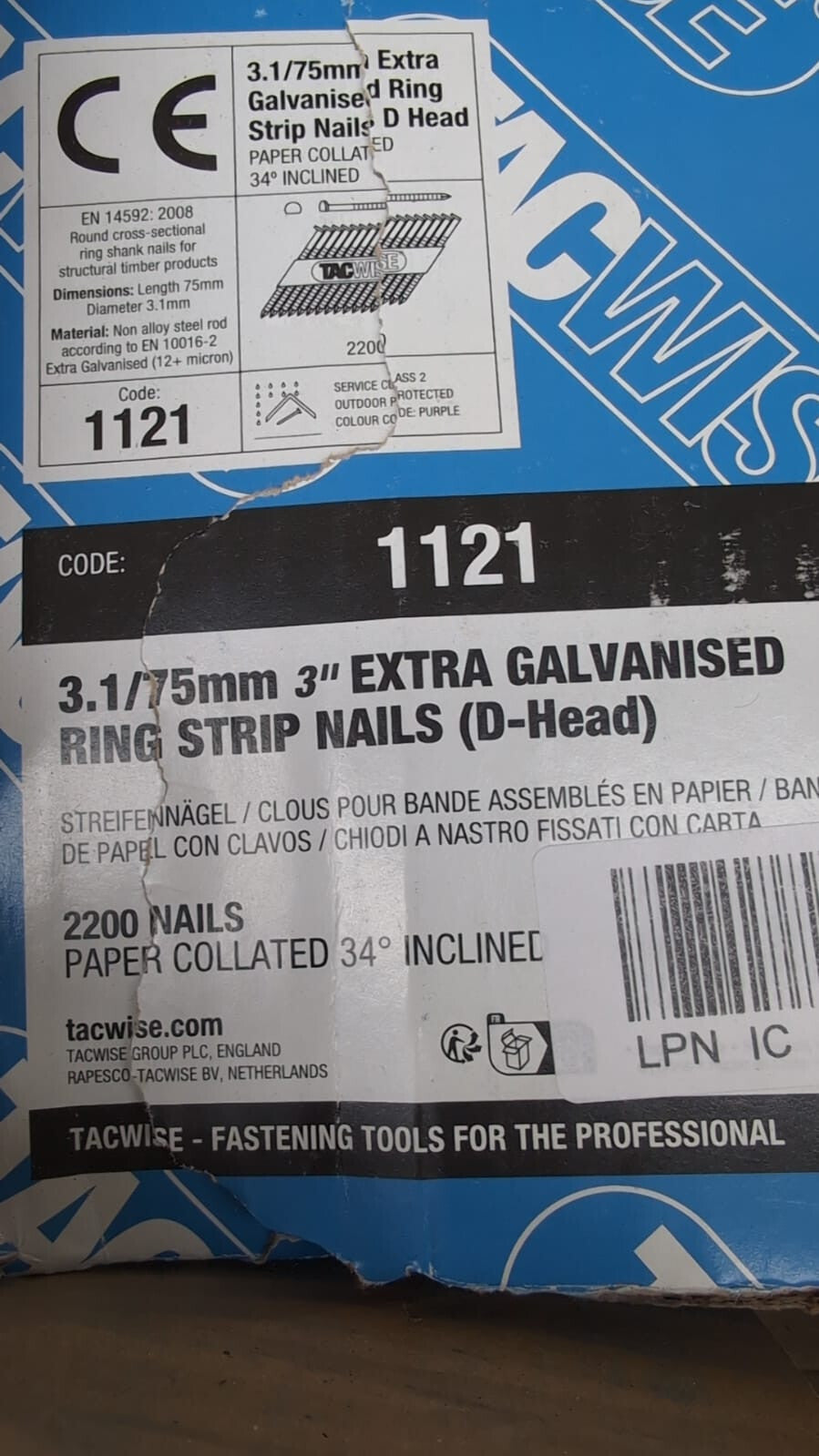 Tacwise 1121 3.1 / 75 mm Extra Galvanised(packaging damaged - approx. 2000 nail)