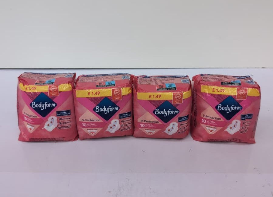 Body Form 10 Ultra Sanitary Towels with Wings Pack of 4,Regular Flow Cour-V