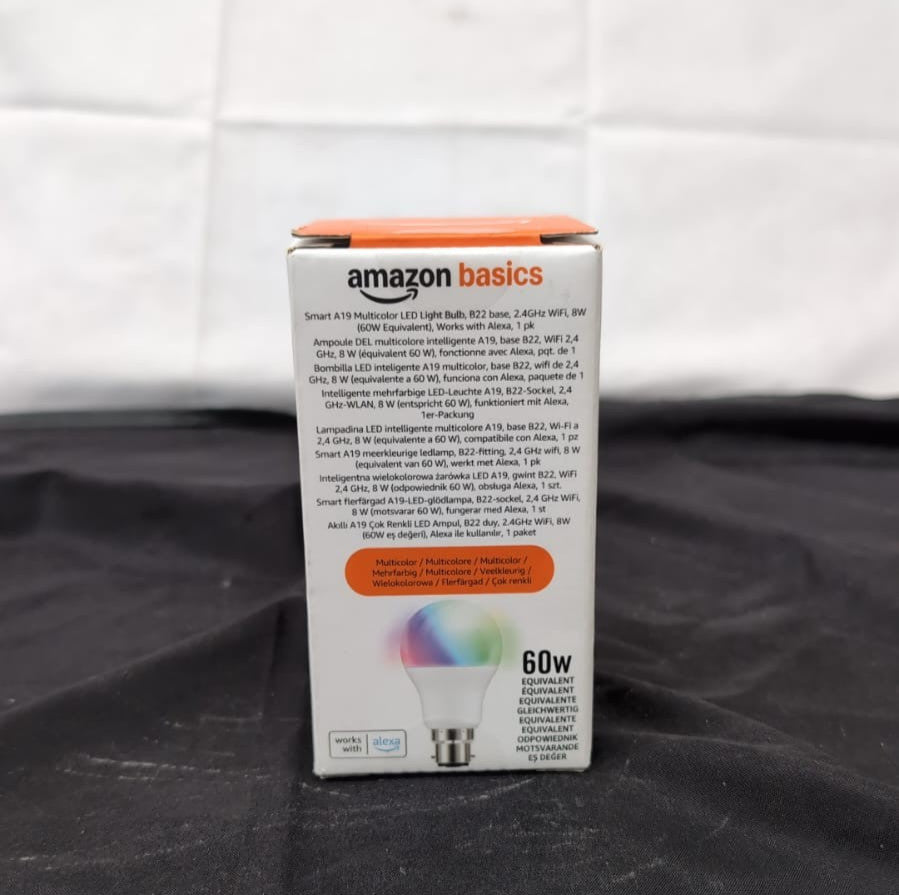 Amazon Basics Smart A60 Multicolor LED Light Bulb, B22 Base, 8W (BOX DAMAGED)