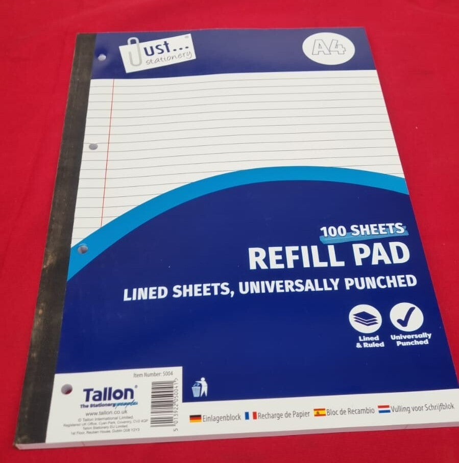 Just stationery 100 Sheet A4 Refill Pad, White