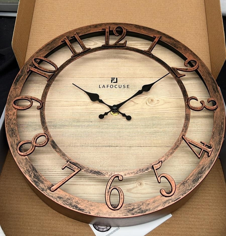 Lafocuse 12" Silent Rustic Wall Clock – Farmhouse Brown, (new box damaged)
