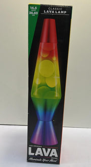 Lava Lamp Rainbow 2179, Hand Painted Tri-color Globe, White Wax, Clear Liquid