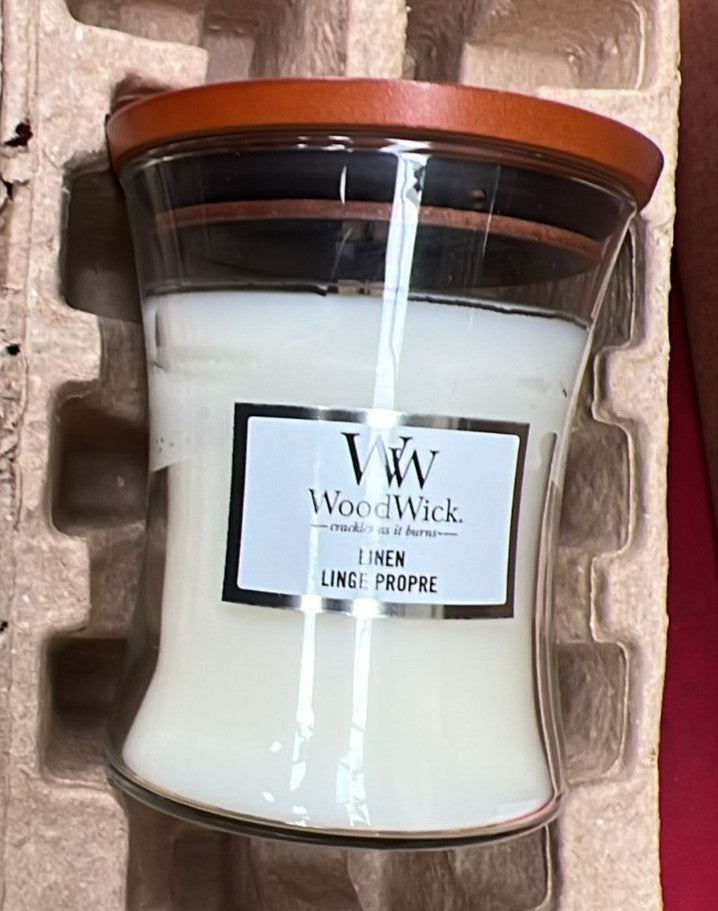 WoodWick Medium Hourglass Scented Candle | Linen | with Crackling Wick
