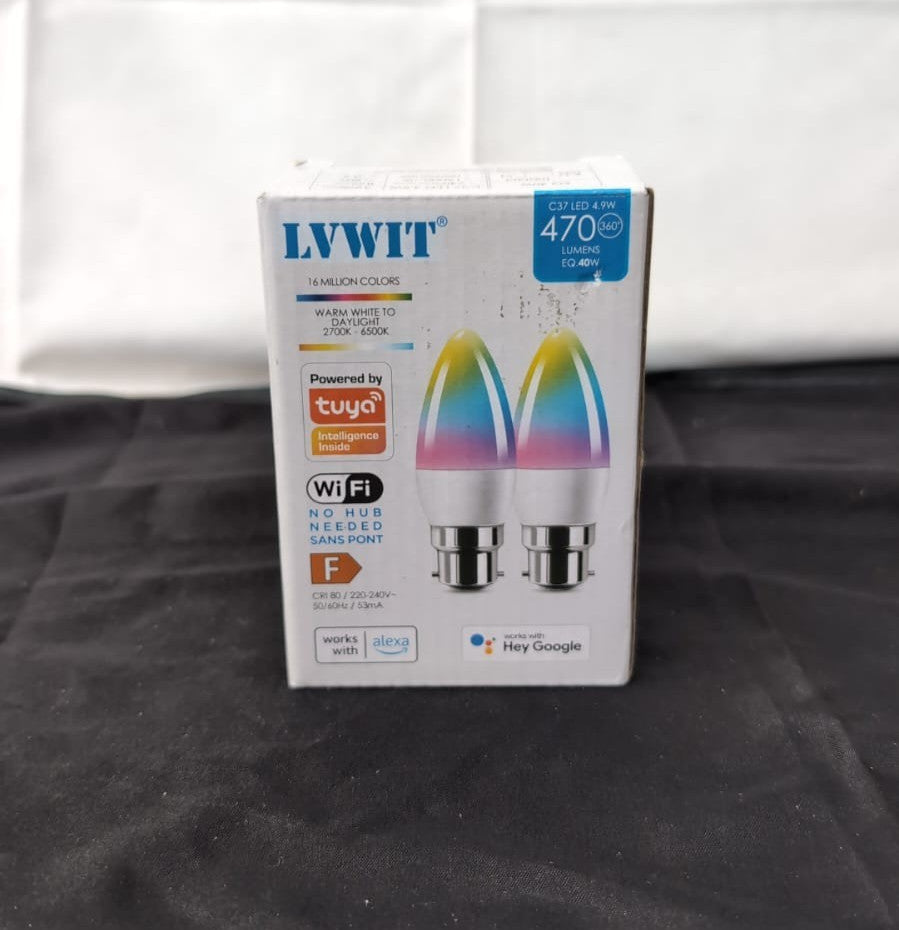 LVWIT B22 Smart Candle Bulb Bayonet, RGB Color B22 Dimmable Bulbs,2PACK