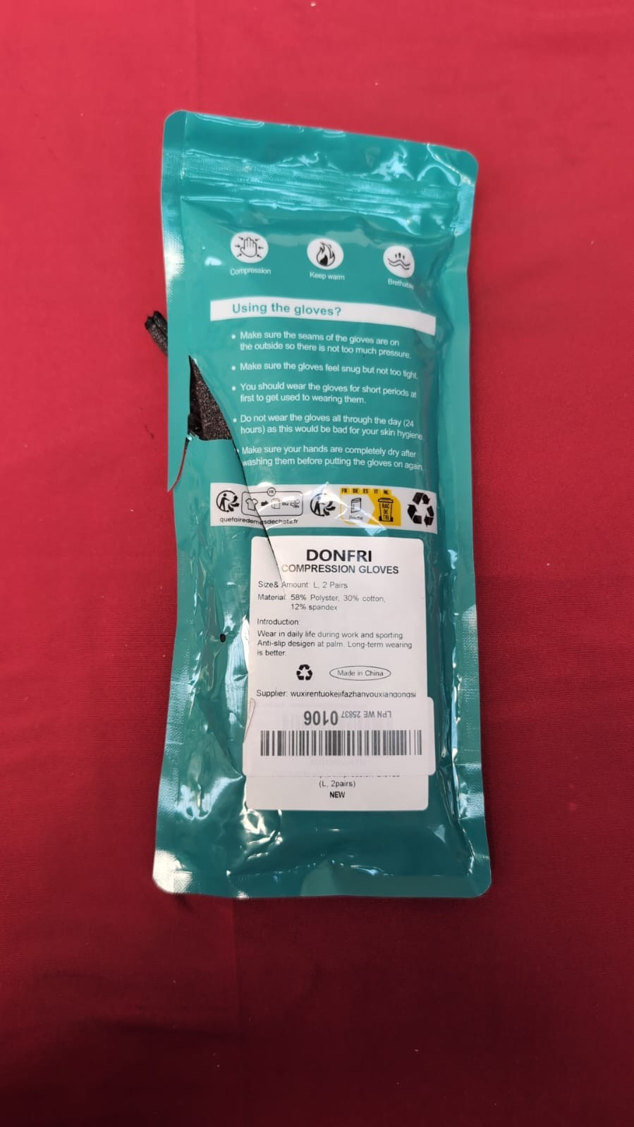 Donfri 2 Pairs Arthritis Hand Compression Gloves Fingerless- L(packaging opened)