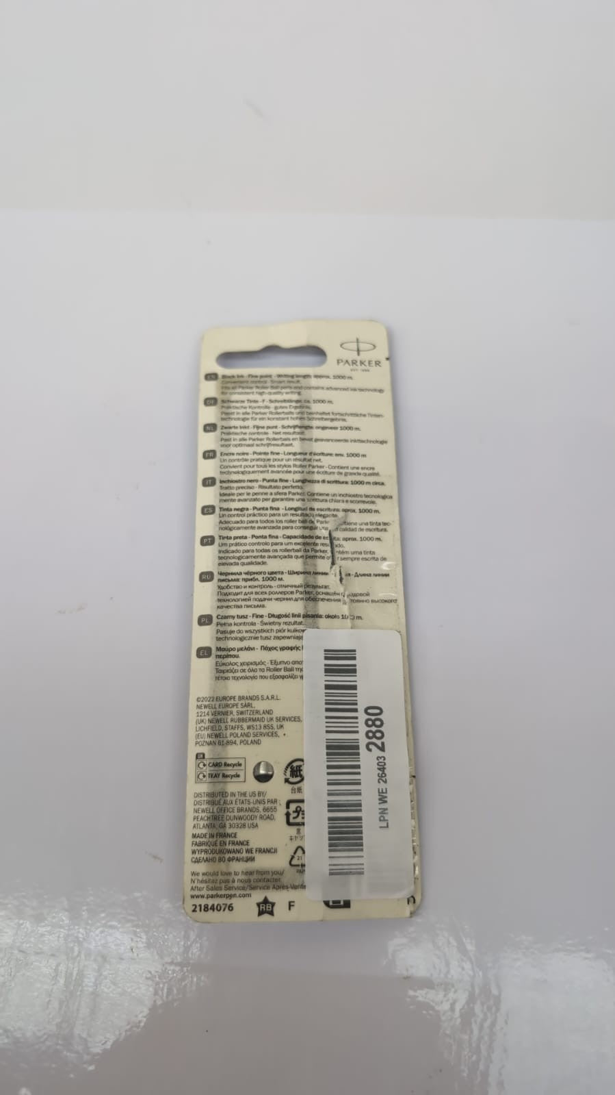 Parker Rollerball Pen Refill Black QUINK Ink | 1 Count (PACKAGING DAMAGED)