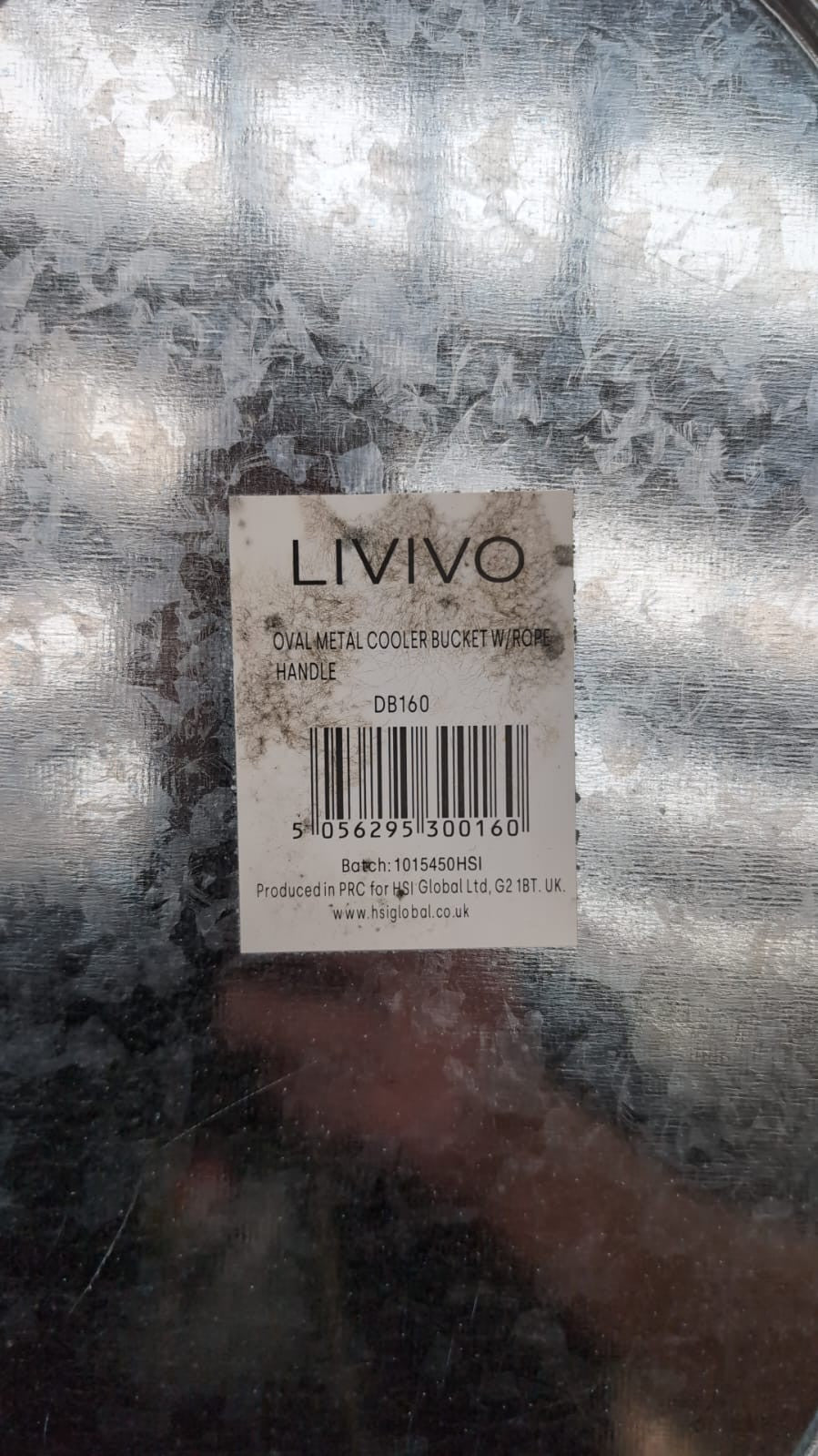 LIVIVO Galvanised Steel 24L Drinks Ice Cool Bucket Pail (slightly scuffed)