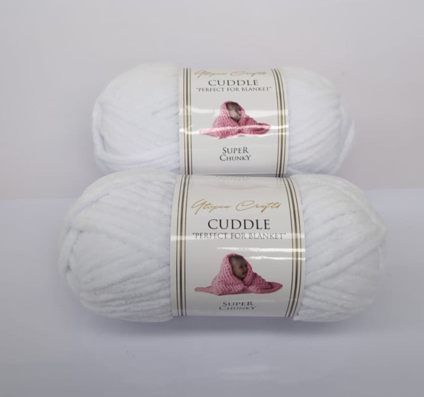 Utopia Crafts Cuddle Chunky Chenille Yarn 100g – White, Soft & Fluffy (New)