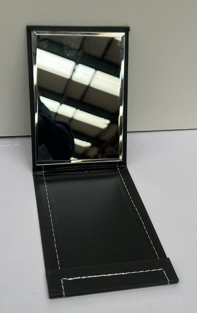 17x12cm Portable Folding Mirror, Super HD Compact Makeup, Black PU Leather