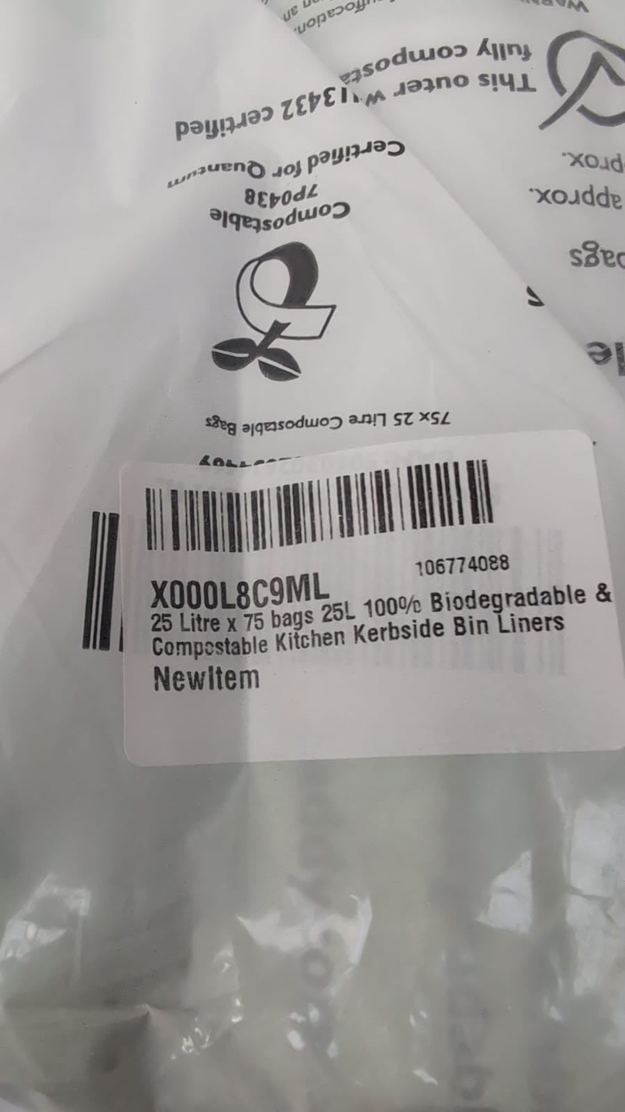 25 L x 75 bags Caddy Company 100% Biodegradable Kerbside Bin Liners 3PACK