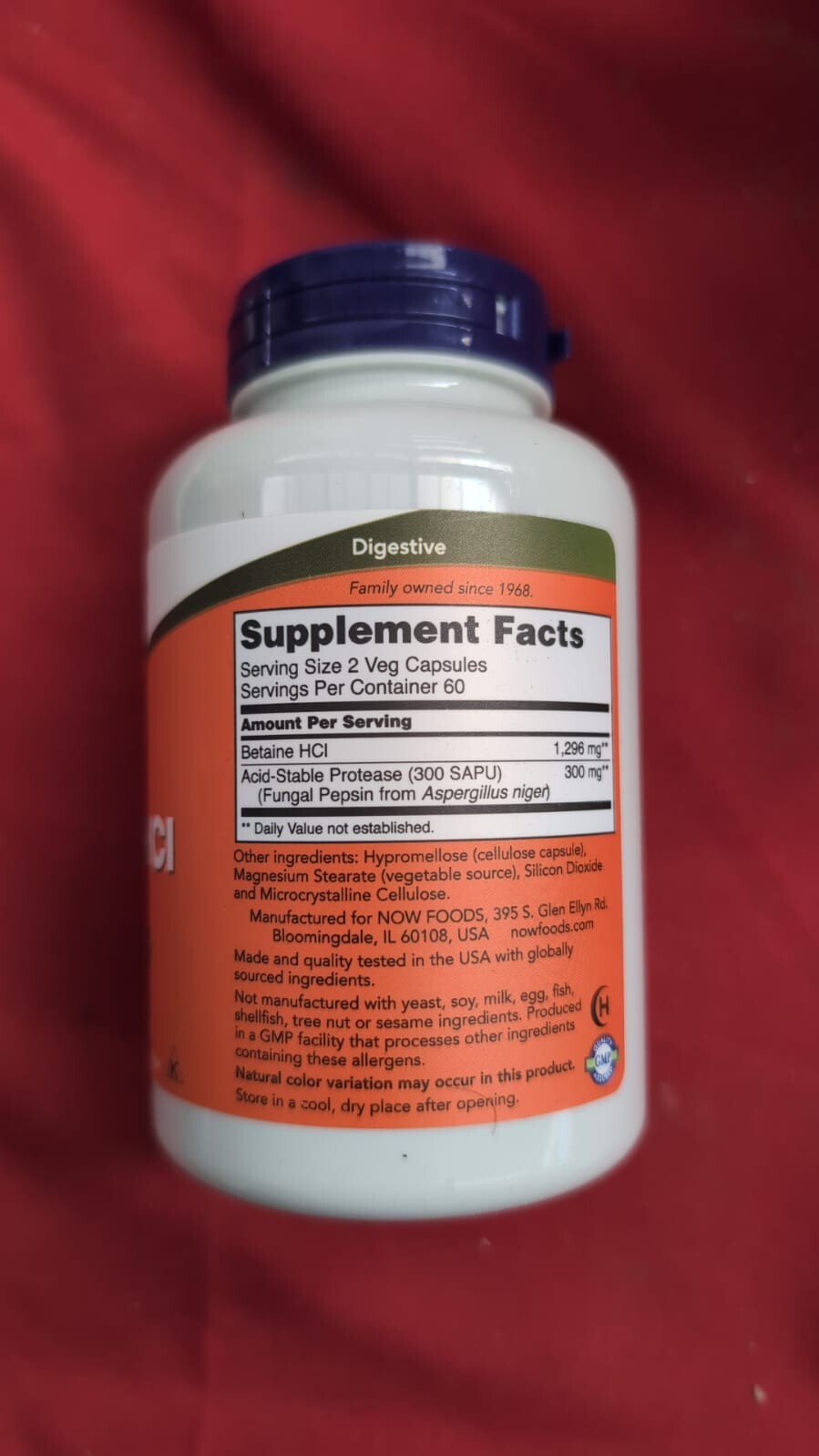 Now Foods, Betaine HCl, 648 mg, 120 Vegan Capsules, Lab-Tested, Gluten Free, SOY