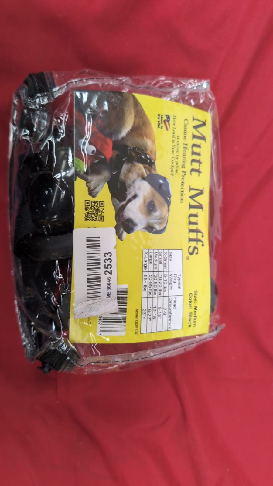 Mutt Muffs DDR337 Hearing Protection for Dogs, Black, Medium