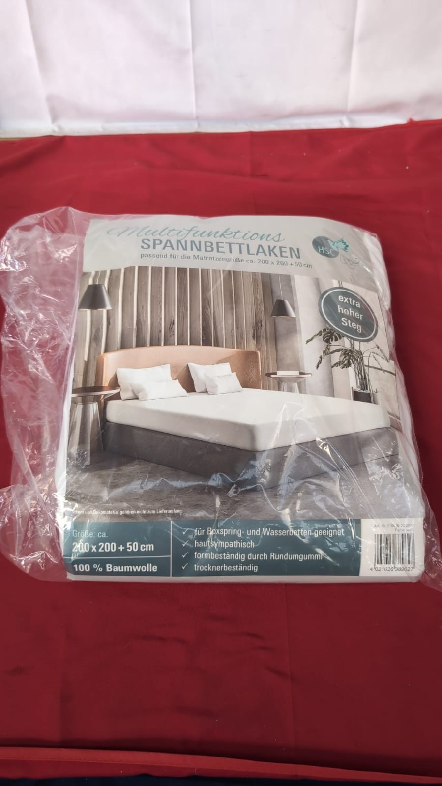 Fitted Sheet, 50 cm Pocket, 100%Cotton, 200 x 200 cm  White(packaging damaged)