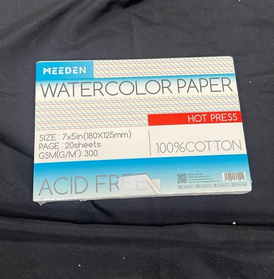 MEEDEN Watercolour Paper Block,  Paper Pad of 20 Sheets,   5" x 7" Hot Press
