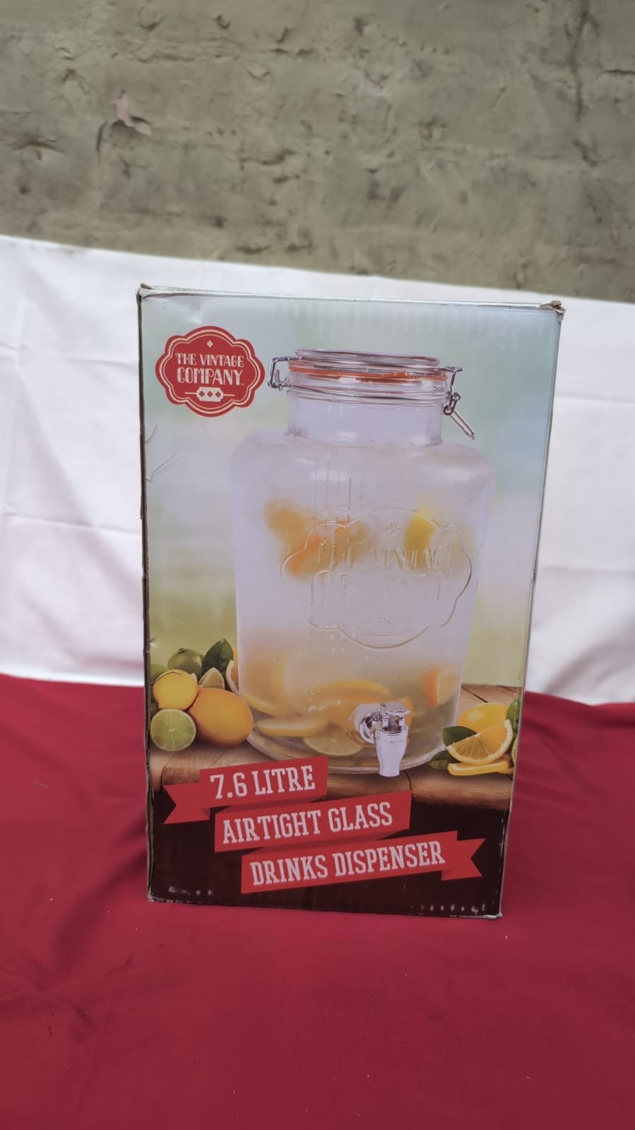 The Vintage Company Jumbo Glass Drinks Dispenser 7.6L(box damaged)