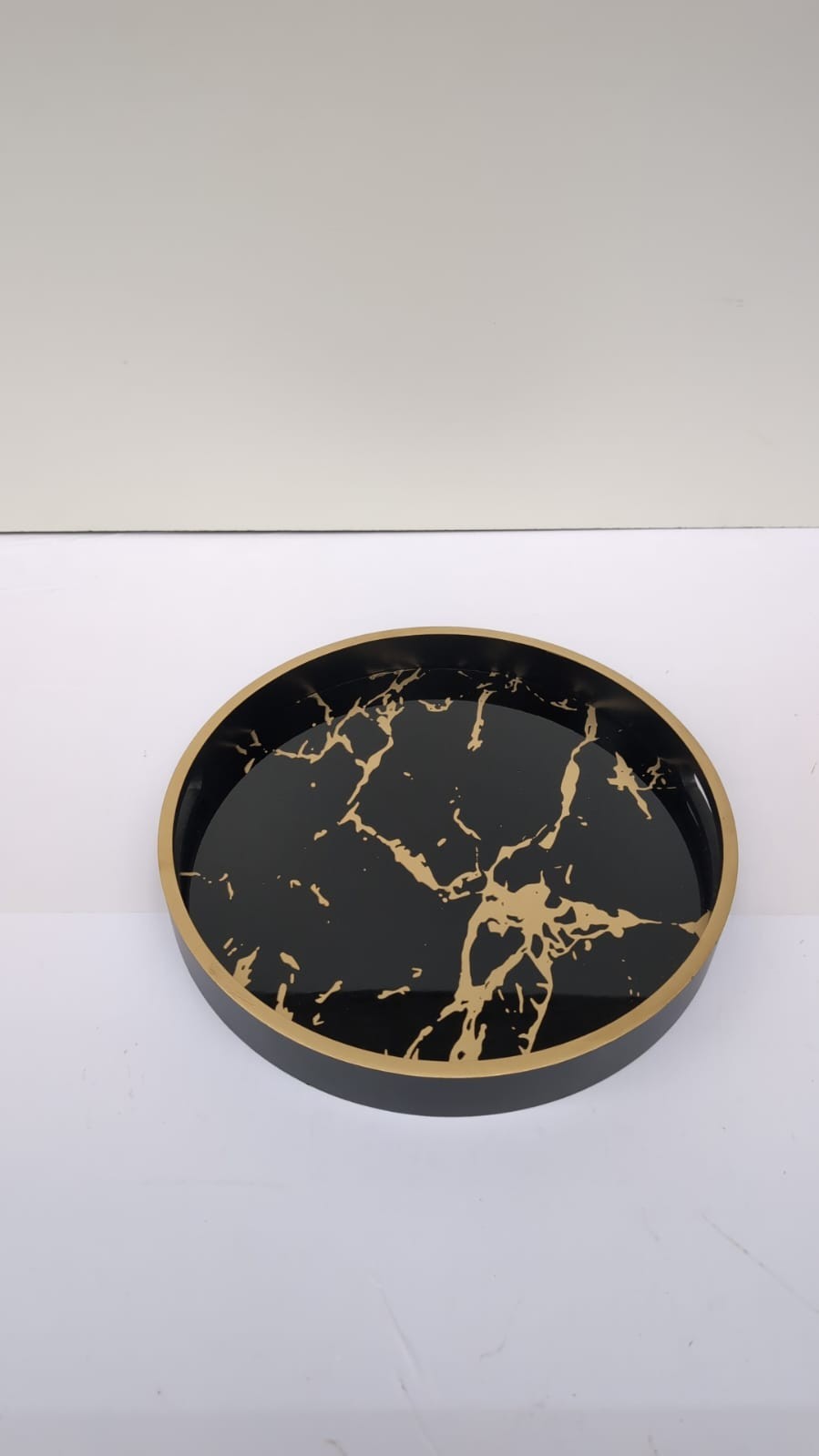 Round Decorative Coffee Tray Marble Pattern Serving  Tray with Handles 30cm