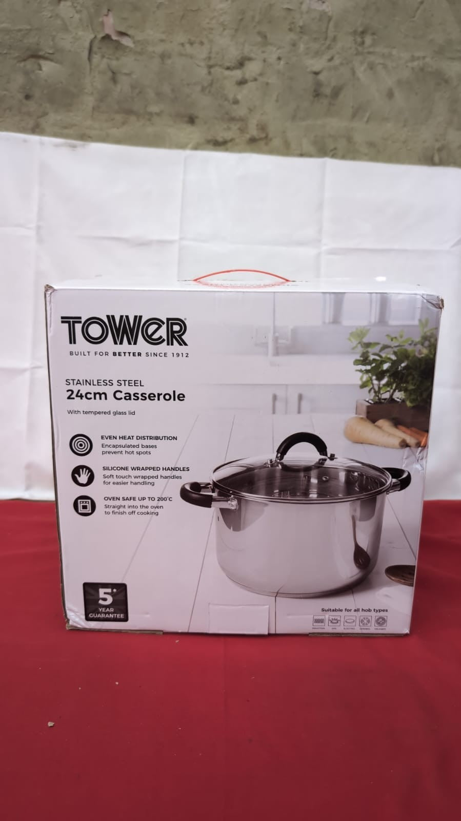 Tower Casserole Dish, 24cm- Stainless Steel, Silver( slight blemish)