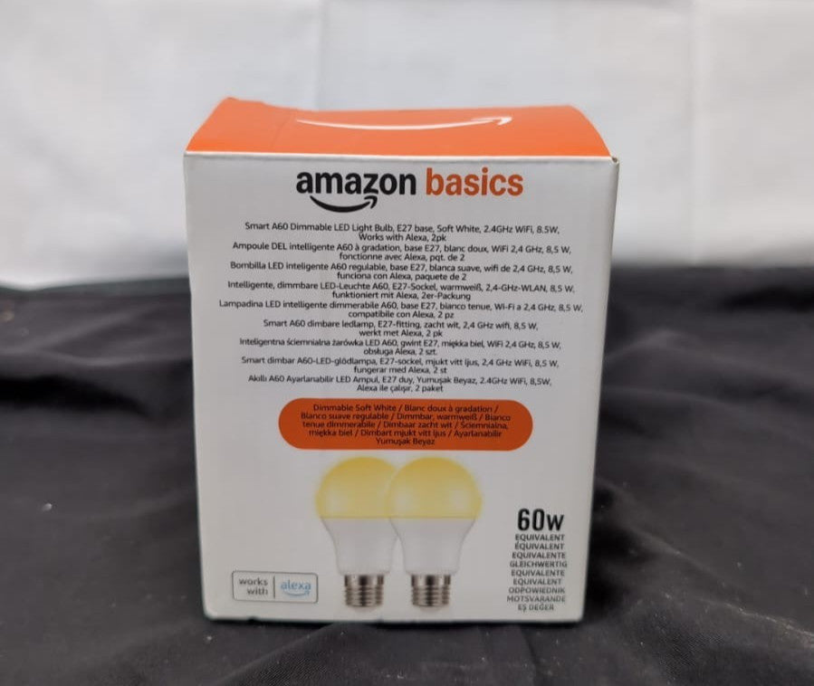 Amazon Basics Smart A60 Dimmable LED Light Bulb, E27 8.5W, Soft White, 2-Pack