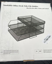 Mesh in Trays，Stackable Office Desk Tidy File Holder with Top Stationery Holder