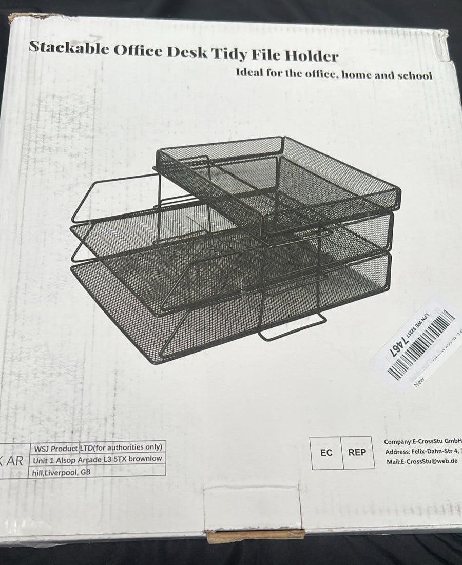 Mesh in Trays，Stackable Office Desk Tidy File Holder with Top Stationery Holder