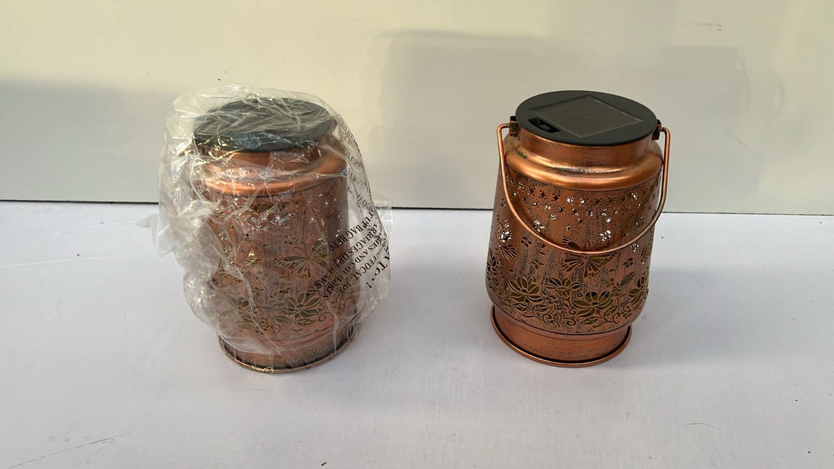 Solar Lantern 2 Pack, Garden Lanterns with Butterfly Pattern