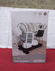 Anika  2 Tier Dish Drainer Rack/Black Detachable Cutlery & Utensils Holder