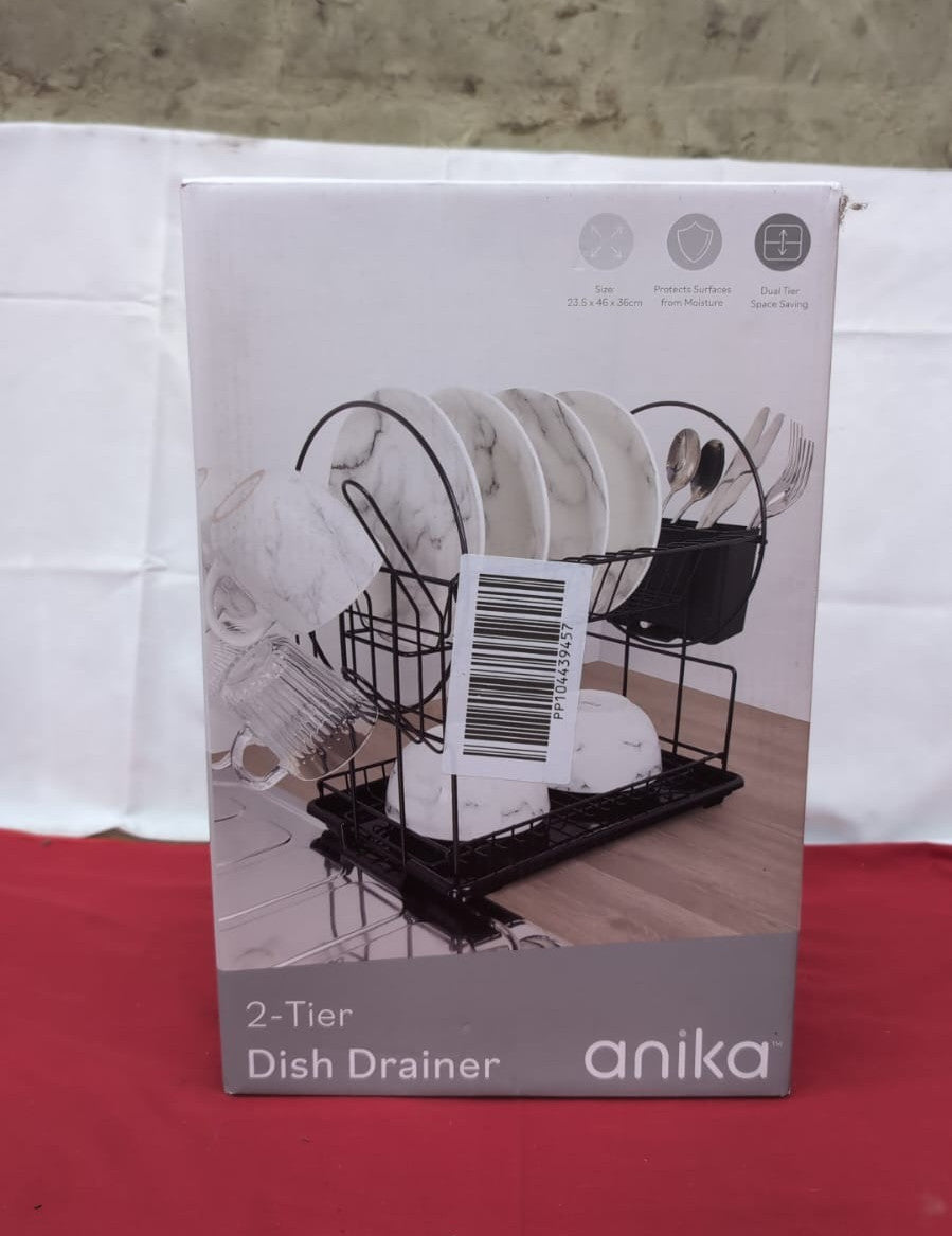 Anika  2 Tier Dish Drainer Rack/Black Detachable Cutlery & Utensils Holder