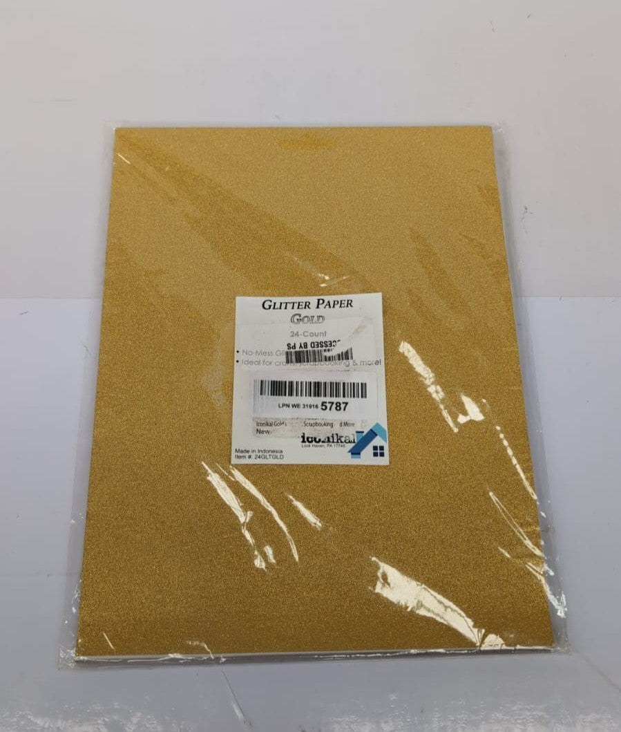 Iconikal Gold Glitter Paper, 24 Sheets,No-Mess Glitter for Crafts, Art Projects,